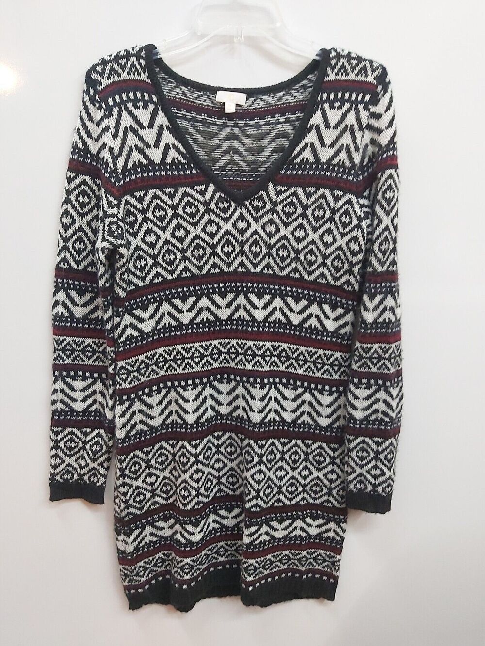 C Women's Black & White Midi Sweater Dress Size Medium v neck